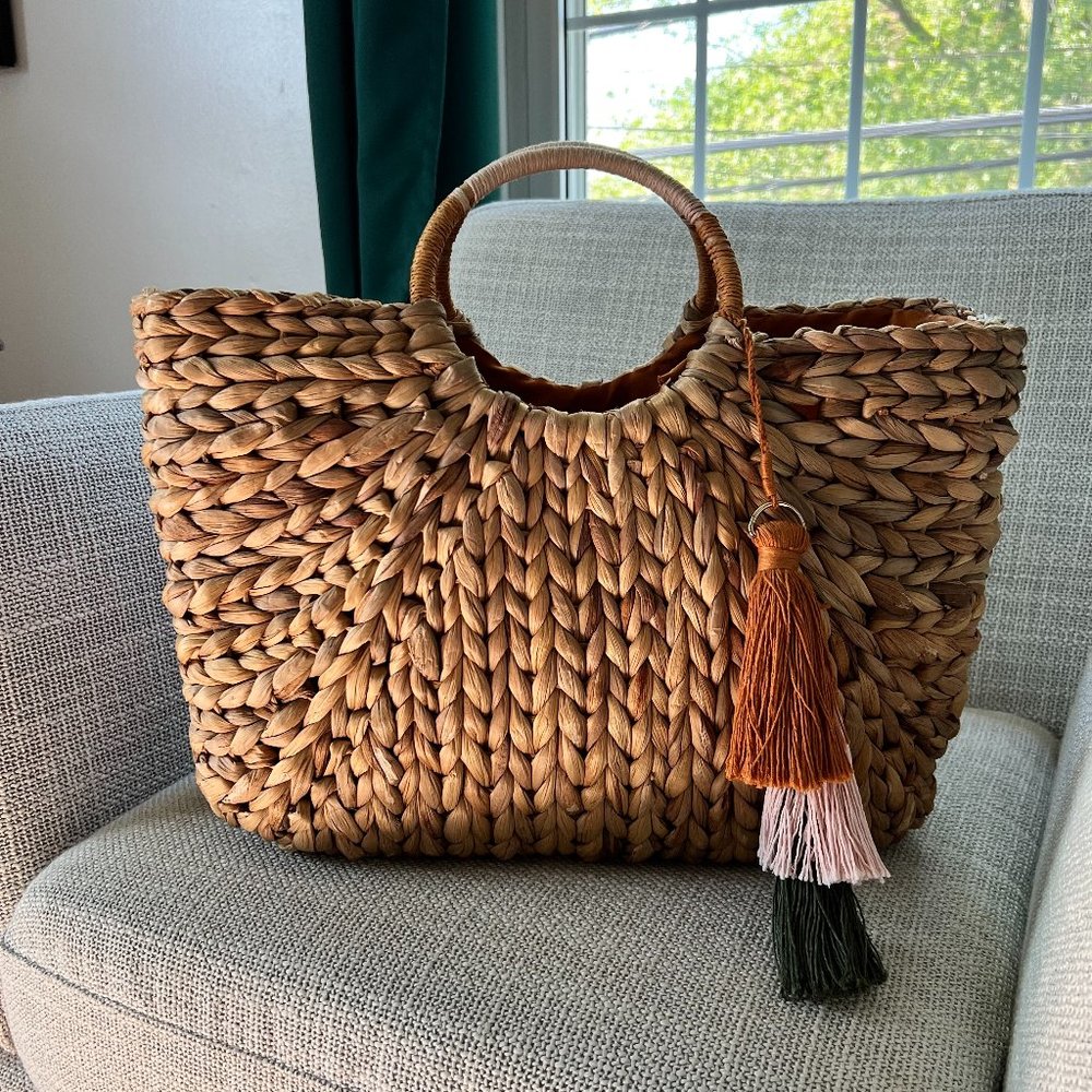 a new day Woven Wicker Tote with Tassel - Target